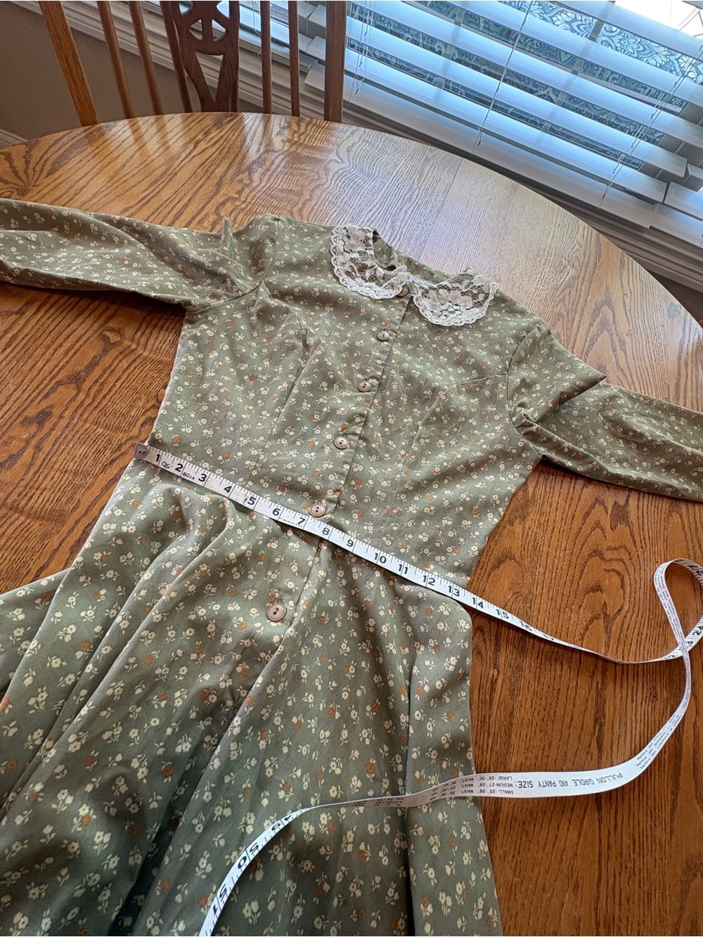 Seneca Vintage Mid Century Style Sage Floral Prairie Tea Dress S/M ? Bustle Back - Picture 8 of 12